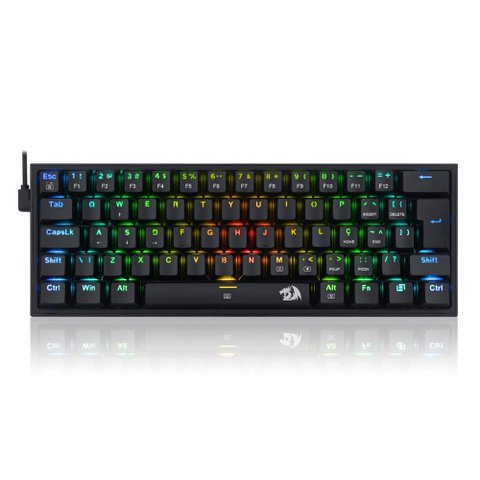 Teclado Mecânico Gamer Redragon Fizz RGB - ABNT2 - Iluminação RGB - Switch Azul - Preto - K617-