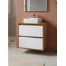 Gabinete para Banheiro com Cuba e Espelheira Organica 60cm Mdf Freijo com Branco Dubai - On Móveis - 2