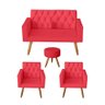 Kit Sofá 2 Lugares e 2 Poltrona Para Sala Bianca Capitonê e Puff Redondo Suede Vermelho - Móveis - 1