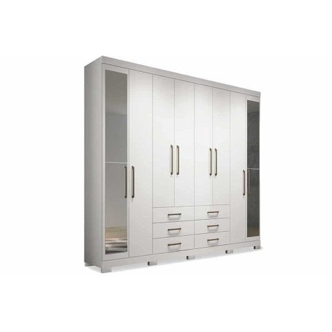 Guarda Roupa Casal 8 Portas e 6 Gavetas C/ Espelho e Pés Master 8.6 Branco - Santos Andirá