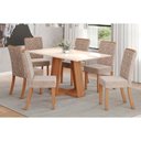 Ver imagem 1 de Conjunto: Mesa de Cozinha Lins C/ Tampo Madeirado Reto 160x90cm e 6 Cadeiras Esther Nature/linho