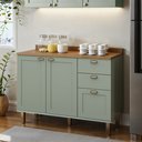 Ver imagem 1 de Balcão para Cozinha 2 Portas 3 Gavetas Provençais com Tampo Iluminata Verde/Mint/Ébano Fosco