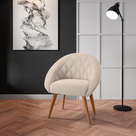 Poltrona Vila Serena Conforto Tecido Inca Estrutura Madeira Pés Maciços Areia Framar 76cm 120kg