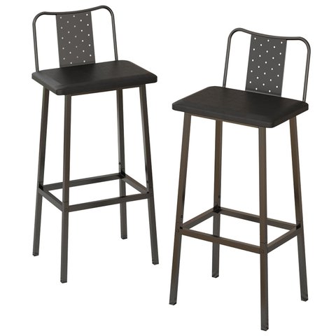Kit 2 Banquetas Altas Bar com Encosto e Apoio para Pés Preto