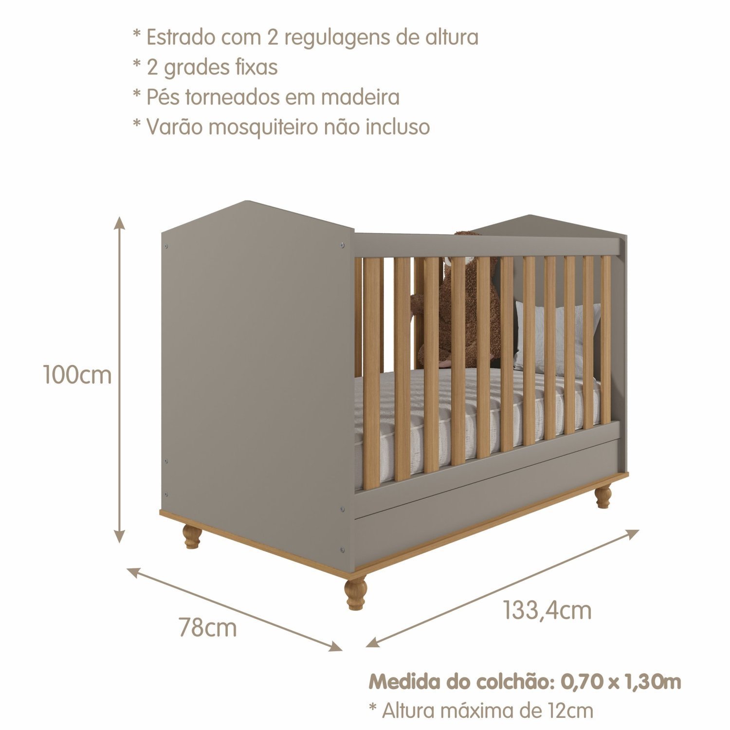Conjunto Quarto De Bebê Completo Berço Cômoda Estante Guarda Roupa Bala Goma Espresso Móveis - 3