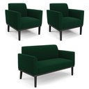 Ver imagem 1 de Namoradeira e 2 Poltronas Base Madeira Preto Marisa Bouclê Verde D03 - D’Rossi