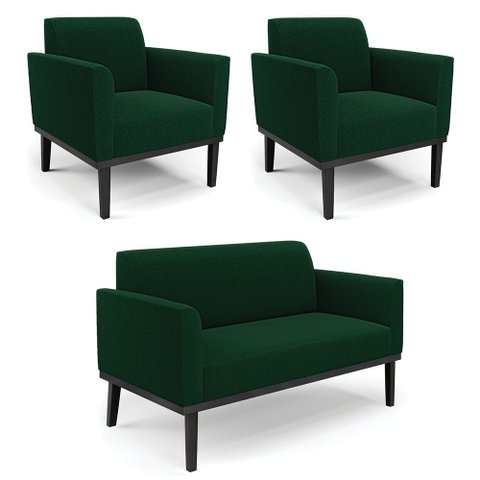 Namoradeira e 2 Poltronas Base Madeira Preto Marisa Bouclê Verde D03 - D’Rossi