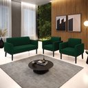 Ver imagem 2 de Namoradeira e 2 Poltronas Base Madeira Preto Marisa Bouclê Verde D03 - D’Rossi