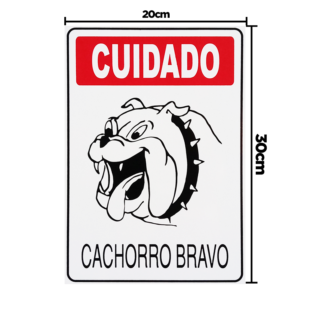 Combo 3 Placas De Sinalização Cuidado Cachorro Bravo 20x30 Acesso - P-6 F9e - 2