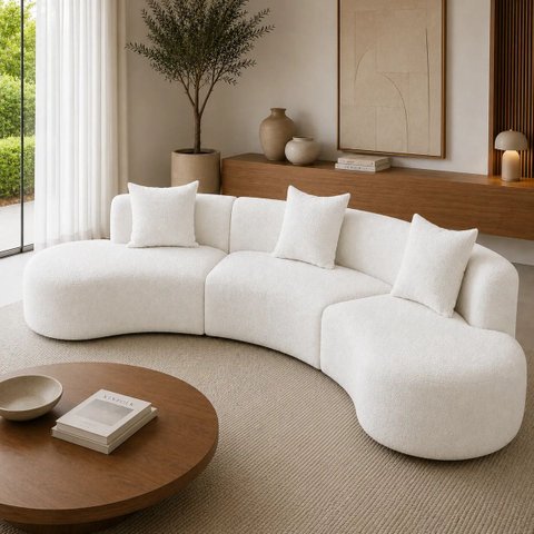 Sofá Modular Curvo 360cm Orgânico Virginia Bouclé Branco