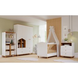 Conjunto Quarto de Bebê Completo Berço 2 em 1 Cômoda Estante Guarda Roupa Bala de Goma Espresso Móve - 1