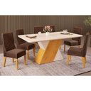 Ver imagem 1 de Conjunto: Mesa de Cozinha Rubi Tampo Madeirado C/ Vidro Curvo 170x90cm e 6 Cadeiras Jade Cedro/off