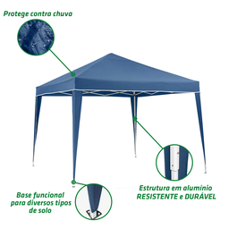 Tenda Articulada Gazebo 3x3m Articulado Alumínio Praia Camping com Bolsa - Azul - 6