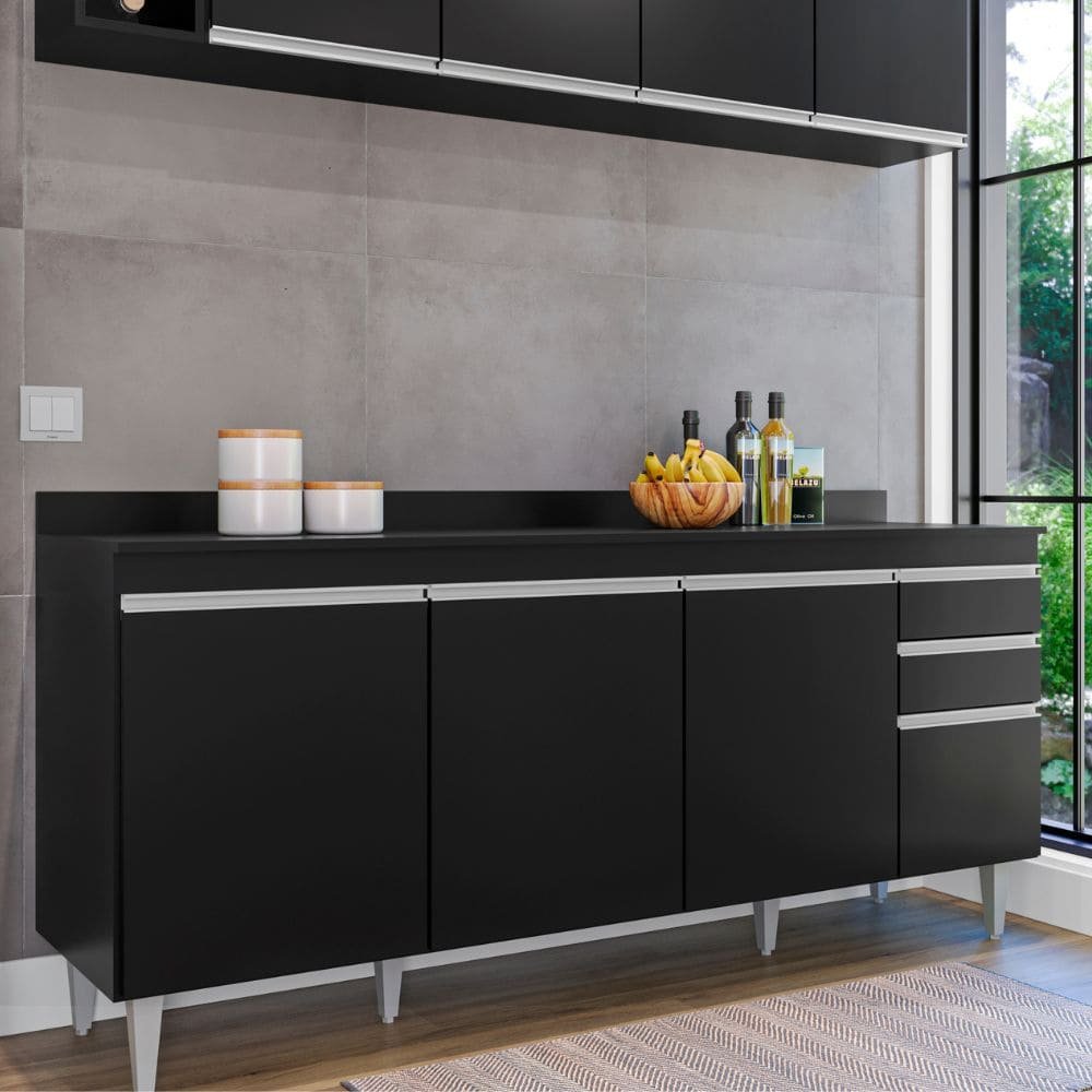 Balcão Ágatha 180cm 4 Portas S/ Tampo Preto - Vallisa Decor - 3