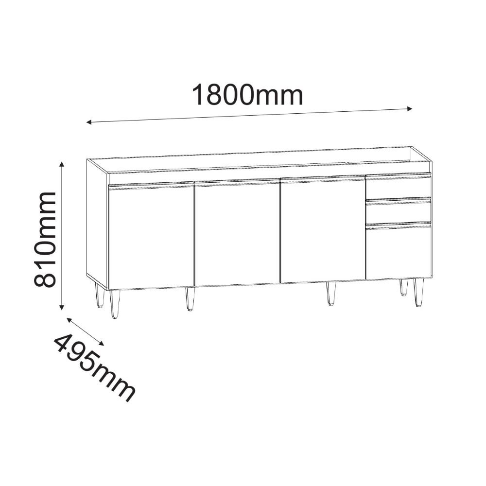 Balcão Ágatha 180cm 4 Portas S/ Tampo Preto - Vallisa Decor - 4