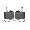 Ver imagem 1 de 2x Mesa de Cabeceira Pequena Eros 45 Moveis Retrô Dubai Mdf Base Dourado:cinza Pé Dourado