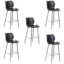 Kit 5 Banquetas Alta com Encosto para Bancada Cozinha Penha R02 PU Preto - Mpozenato - 1