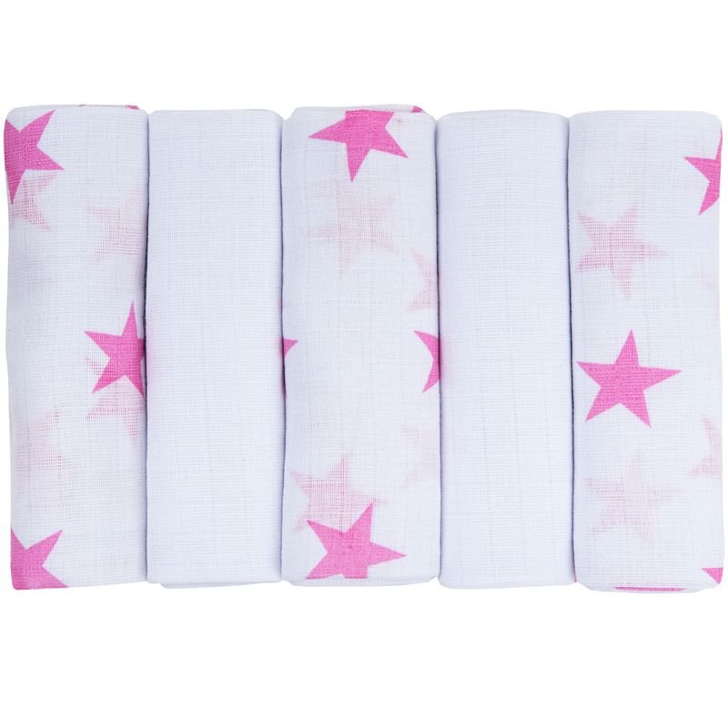 Fralda de Pano Tipo Exportacao Incomfral Estampado/liso 70cmx70cm Rolinho Pct C/05un //estrela Rosa - 1