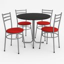 Ver imagem 1 de Mesa de Jantar Redonda 80cm Preta com 4 Cadeiras Estofada Cinza