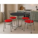 Ver imagem 2 de Mesa de Jantar Redonda 80cm Preta com 4 Cadeiras Estofada Cinza