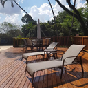 Ver imagem 4 de Kit Jogo Mesa Giratória Aluminio 6 Cadeiras Espreguiçadeiras Mesinha e Guarda Sol