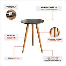 Kit 3 Mesinhas de Centro Lateral Redonda Pé Palito Moderna Decorativa de Apoio e Canto Sofá Sala Qua - 5