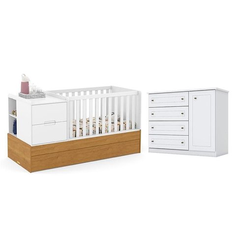 Berço Americano Multifuncional Formare Branco Freijó - Matic e Cômoda Infantil Americano Branco Hp -