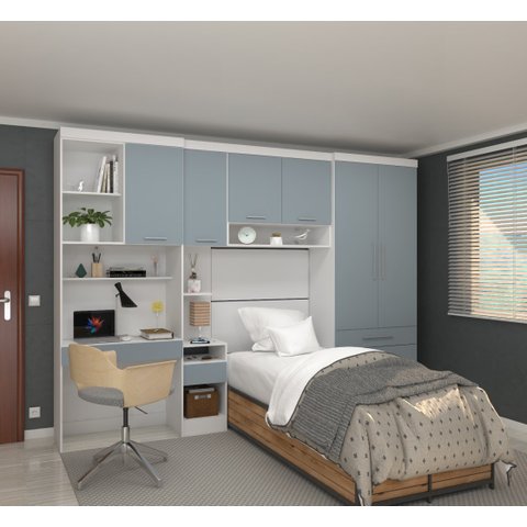 Guarda Roupa Modulado de Solteiro Alpes Branco Grey Sky 5 Peças - Luciane