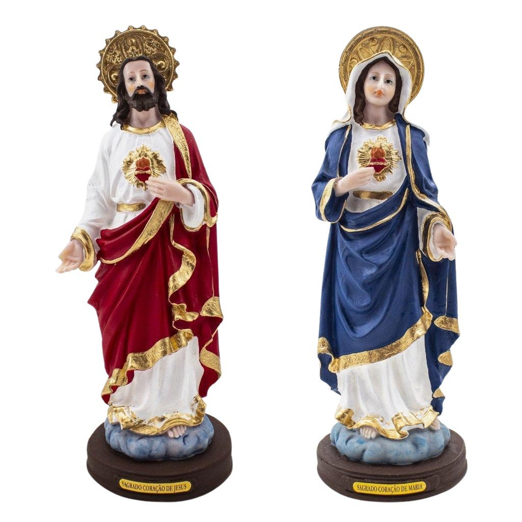 Kit Imagem Sagrado Coração De Jesus E Maria Resina 23 Cm - 1