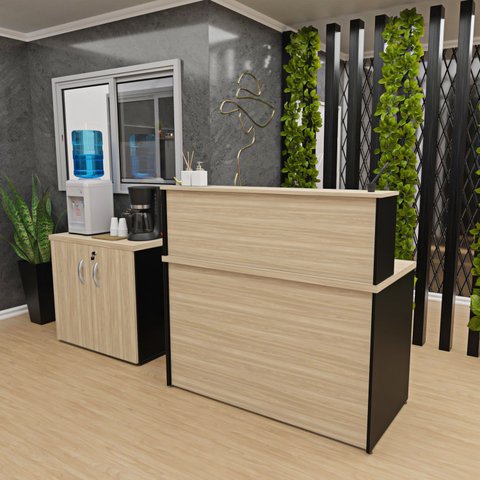 Conjunto Balcão Atendimento Armário Baixo Recepção Netmobil - Dubai/preto