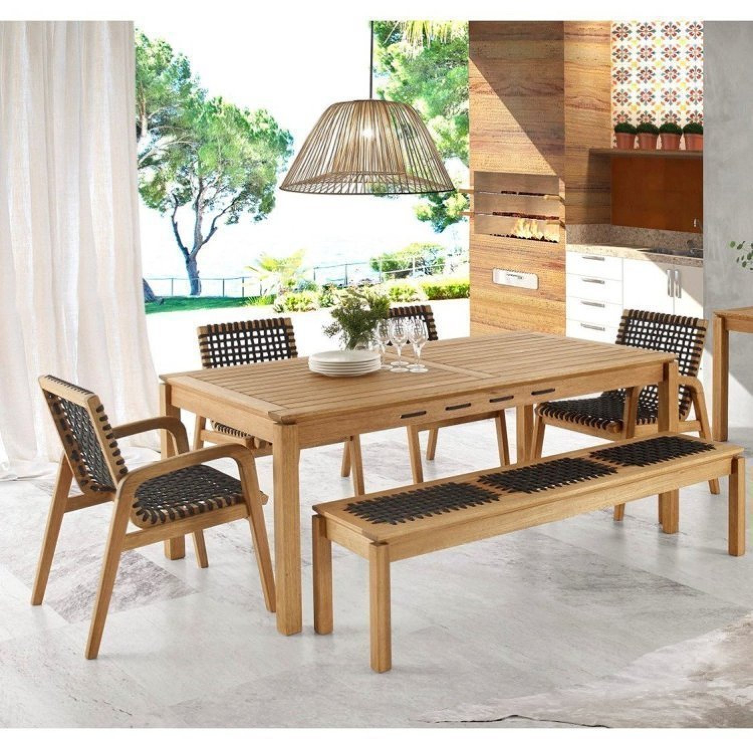 Conjunto Sala De Jantar Madeira Maciça E 4 Cadeiras Estofadas Reality Art  Panta Mel/off White