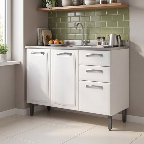 Balcão de Cozinha 3 Portas 2 Gavetas sem Tampo 120cm Branco Casuá