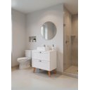 Ver imagem 1 de Gabinete para Banheiro com Tampo Cuba e Espelho Redondo 80cm Retro Mdf Branco Milano - On Móveis
