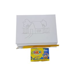 Kit Pintura Tela Riscada 16x22 ( 3 Telas Riscada+2 Pinceis+ Guache) - 1