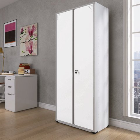 Armário de 2 Portas com Chave 4 Prateleiras AP402 Aço Cinza/Branco