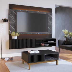 Kit 2 Peças com Painel para TV até 65 Polegadas Ripado e Mesa de Centro Ibiza Plus Yescasa