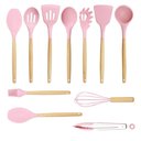 Ver imagem 4 de Kit 12 Peças Utensílios Silicone Rosa Concha Colher Madeira
