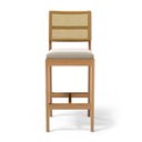 Ver imagem 4 de Kit com 2 Banqueta Milena Madeira Maciça Assento Estofado Encosto de Tela Palha Sextavada Veludo Beg