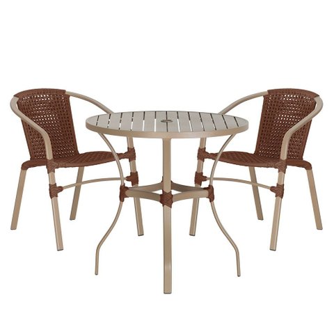 02 Cadeiras Floripa e Mesa Roma 80cm Fendi e Corda Nautica Trama Original