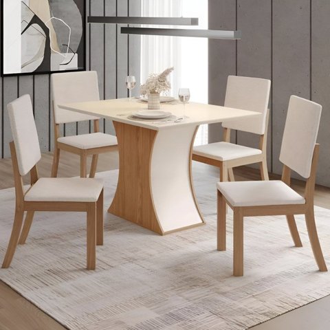 Conjunto Mesa de Jantar Luiza 4 Lugares com 4 Cadeiras Milla Nature / Off White