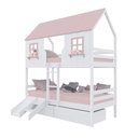 Ver imagem 2 de Beliche Casinha Encantada com 02 Gavetas Kit Escada/ Escorregador Madeira Maciça Branco/ Rosa