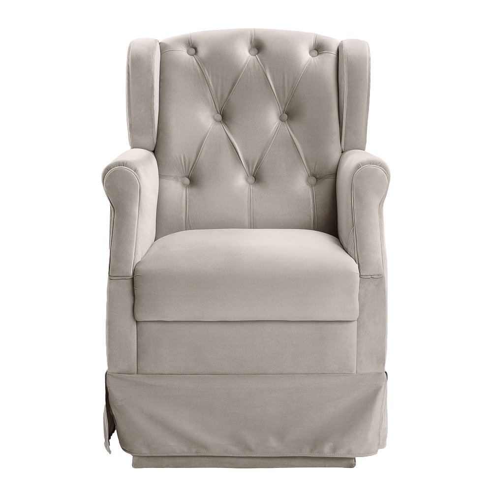 Poltrona Cadeira de Amamentação Balanço + Puff Ternura Veludo Bege Marfim - Star Confort - 5