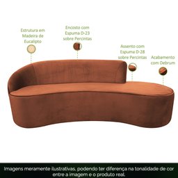 Sofá Curvo 03 Lugares 180cm Eron Veludo Camel - CasaePoltrona - 3