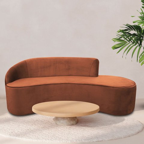 Sofá Curvo 03 Lugares 180cm Eron Braço Direito Veludo Camel - Nexta Casa