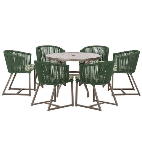 Mesa e 6 Cadeiras e Noronha Marrom E5 Trama Original Verde