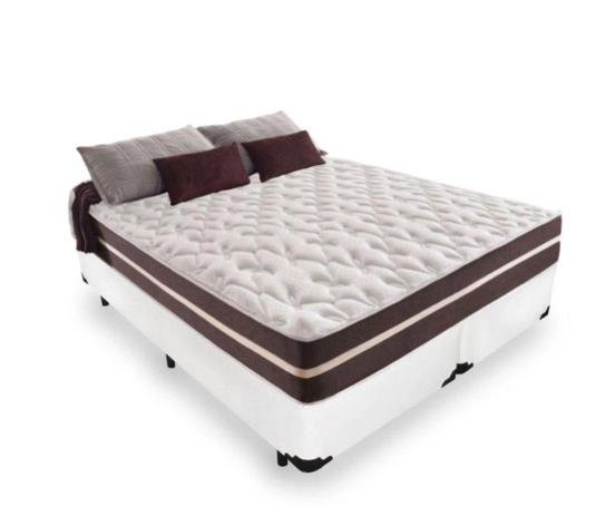 Cama Box Queen 158 Tecido Sintético Branco com Colchão Little Angel - Bello Box - Mola Superlastic - 1