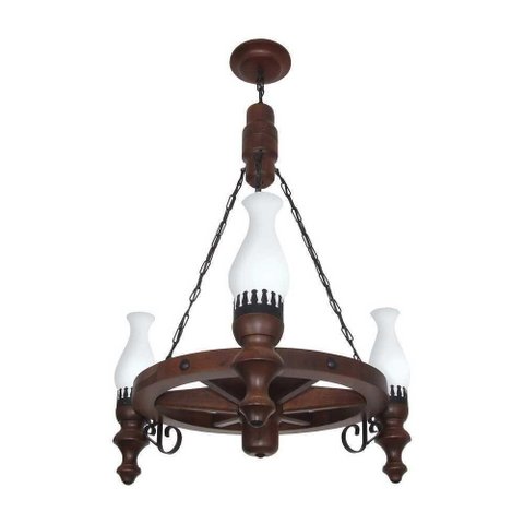 Lustre Roda de Carroça Envelhecido 3 Lâmpadas 903e - Luminárias Muller