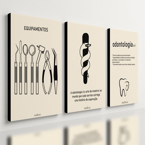 Kit3 Quadro Decorativo Odontologia Consultório Moderno Dente Qualidade Premium 40x28cm