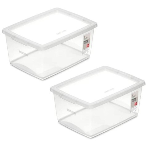 Kit 2 Caixas Organizadoras 7,5l Tampa Click Ordene Transparente Closet Lavanderia