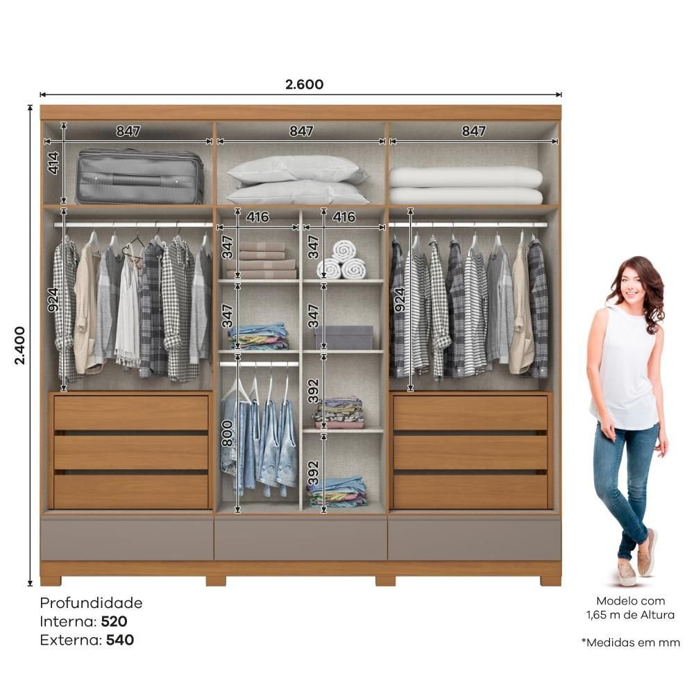 Guarda-roupa Casal Imperial 6 Portas 9 Gavetas 100% Mdf Cinamomo